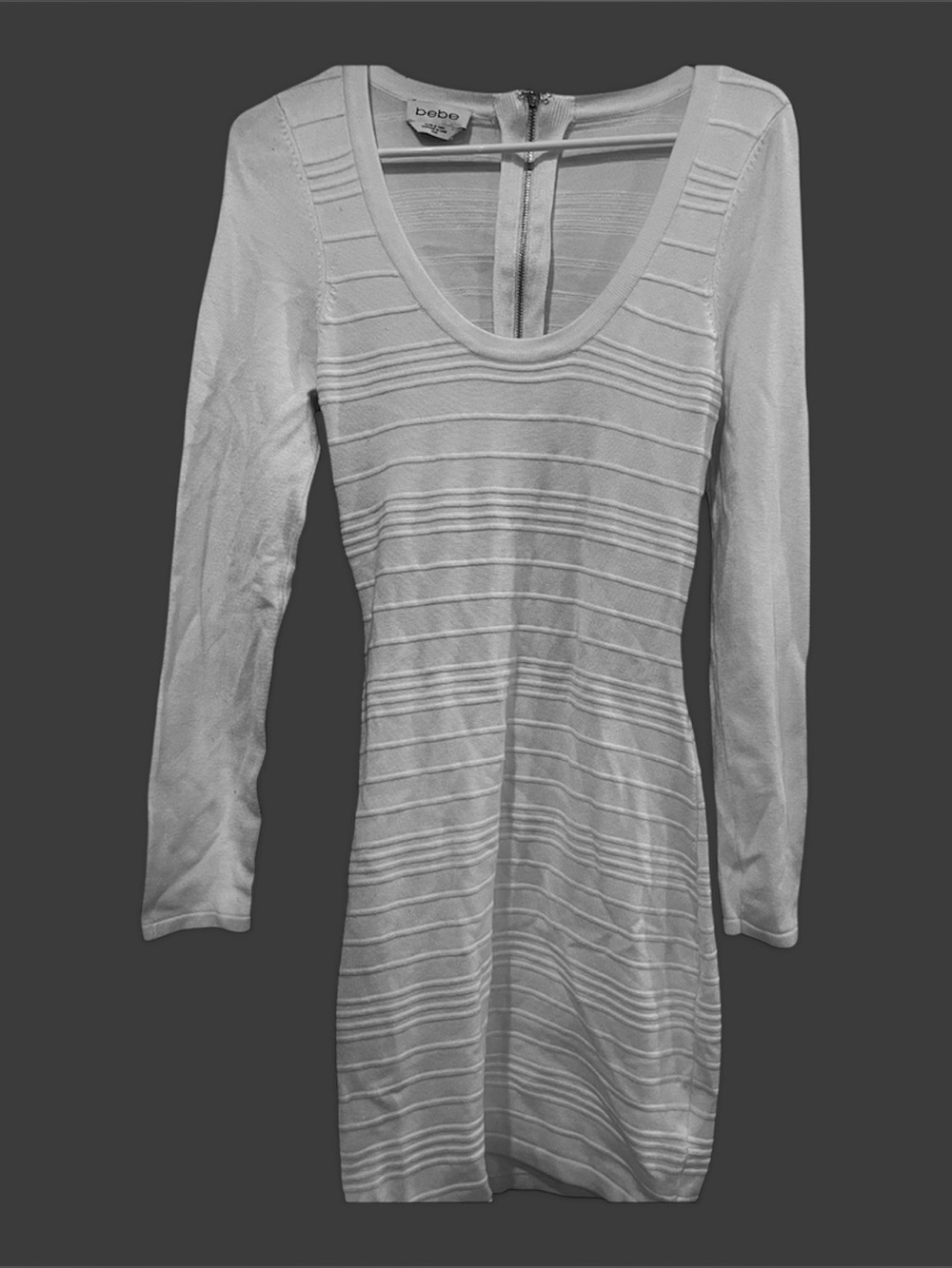 bebe Cream Textured Ribbed Long Sleeve Backless Dress